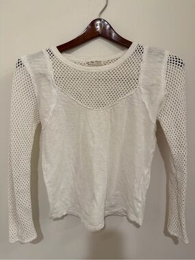 We The Free White Solar Eclipse Long-Sleeve Top Mesh Bodice Size M